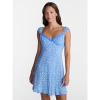 No Boundaries Women's Cap Sleeve Dress w/ Crochet Trim (Blue Summer)