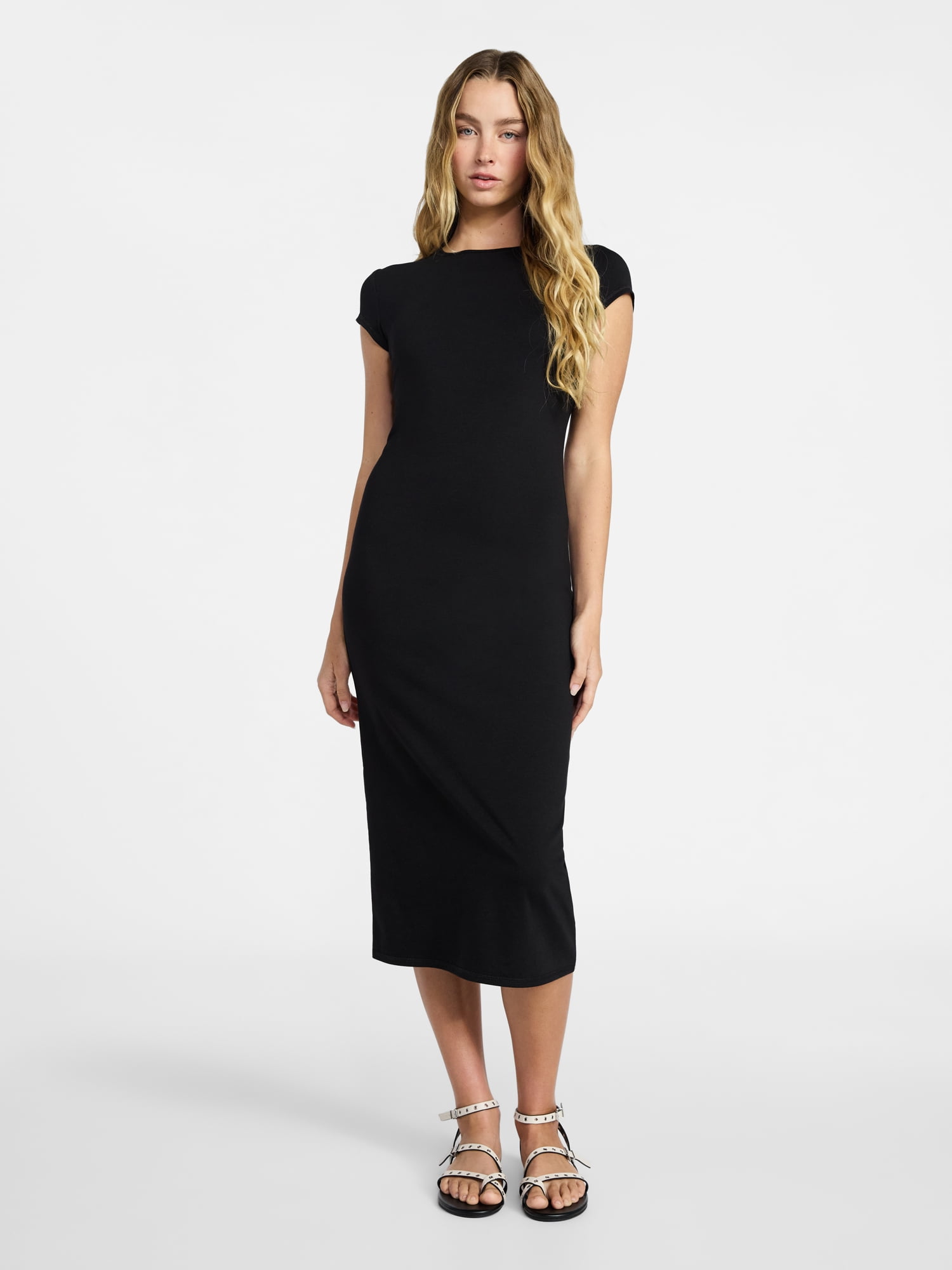 No Boundaries Midi Dress with Cap Sleeves, Women's & Women's Plus Sizes XXS-4X