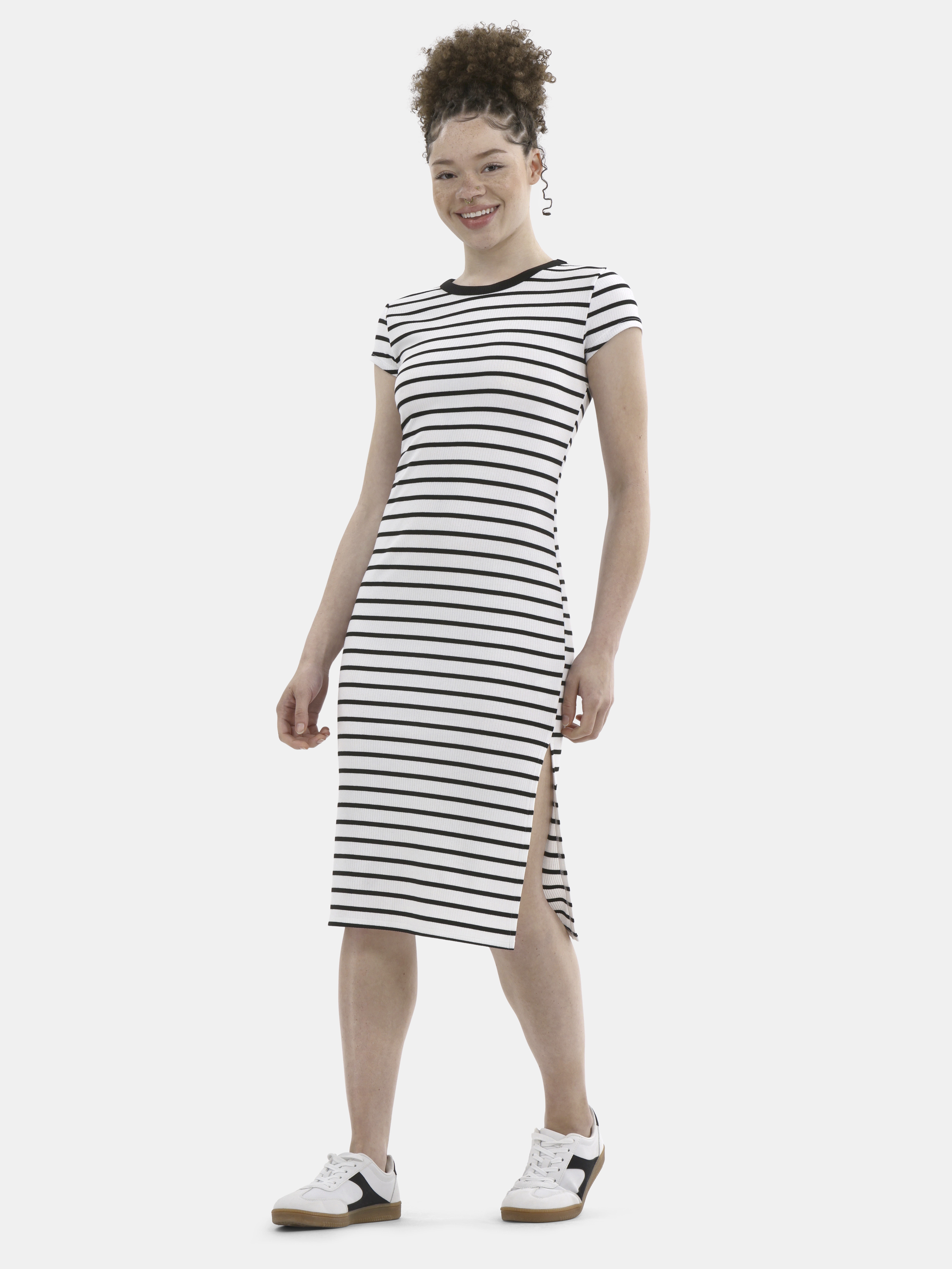 No Boundaries Ribbed Midi Dress with Cap Sleeves, Women's