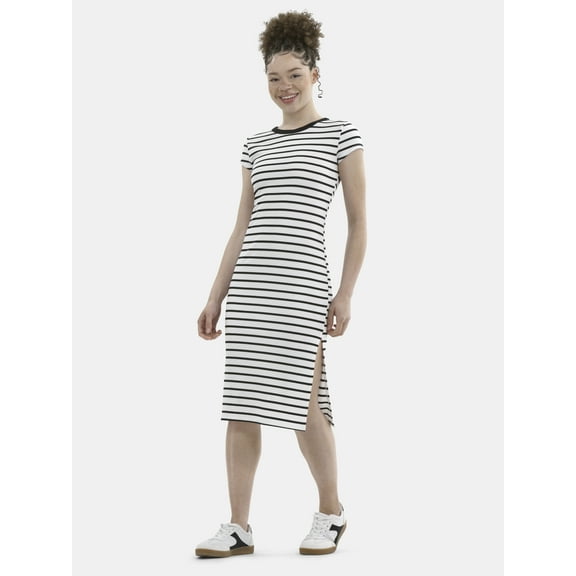 No Boundaries Ribbed Midi Dress with Cap Sleeves, Women's