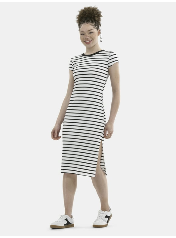Ribbed Midi Dress with Cap Sleeves, Women's