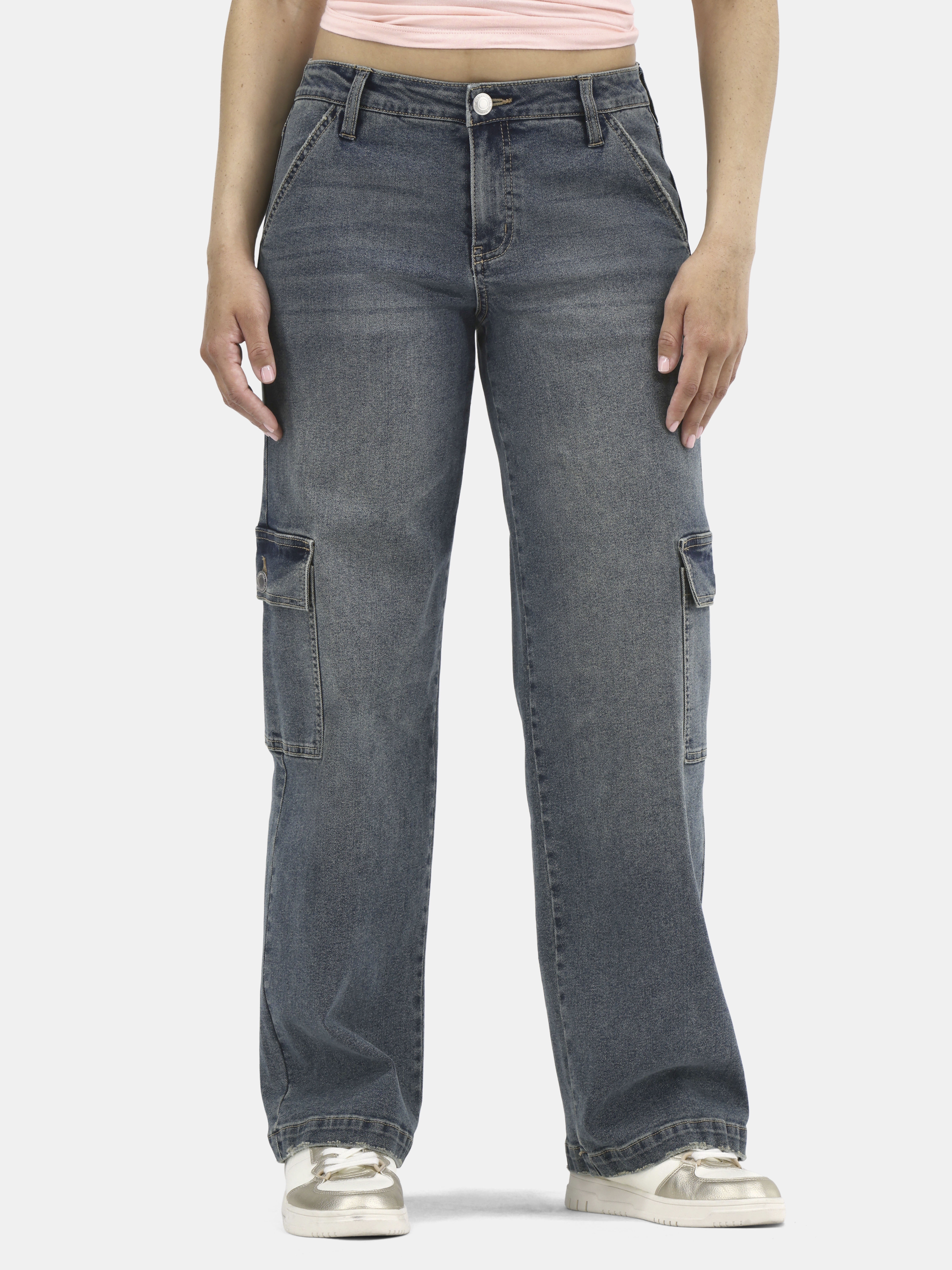 No Boundaries Cargo Slouchy Straight Leg Jeans, 32” Inseam; Women's and Women’s Plus