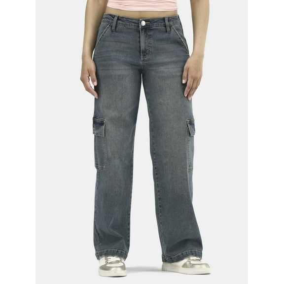 No Boundaries Cargo Slouchy Straight Leg Jeans, 32” Inseam; Women's and Women’s Plus