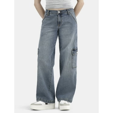 No Boundaries Cargo Slouchy Straight Leg Jeans, 32” Inseam; Women's and Women’s Plus