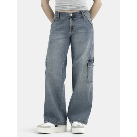 No Boundaries Cargo Slouchy Straight Leg Jeans, 32” Inseam; Women's and Women’s Plus