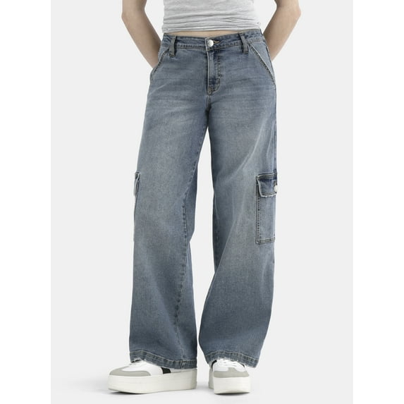 No Boundaries Cargo Slouchy Straight Leg Jeans, 32” Inseam; Women's and Women’s Plus