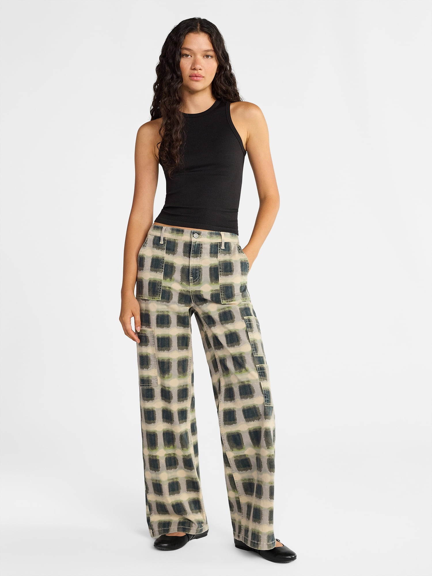No Boundaries Wide Leg Cargo Pants, 31.5'' Inseam, Women's and Women's Plus
