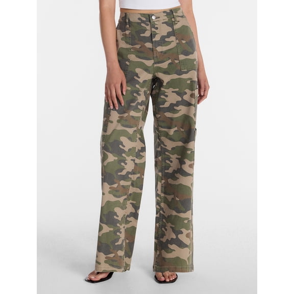 No Boundaries Women's Wide Leg Cargo Pants, 30" Inseam, Sizes XXS-4X