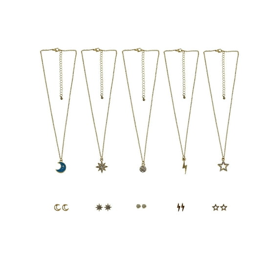 No Boundaries Celestial Icons Necklace and Earring Gift Set Multipack, 10 Pack