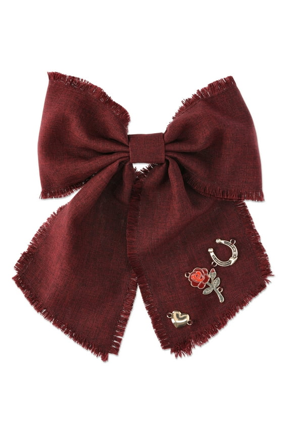 Charm Embellished Bow Barrette, Burgundy