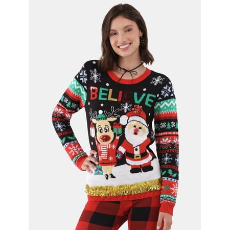 No Boundaries Christmas Sweater, Women's and Women's Plus