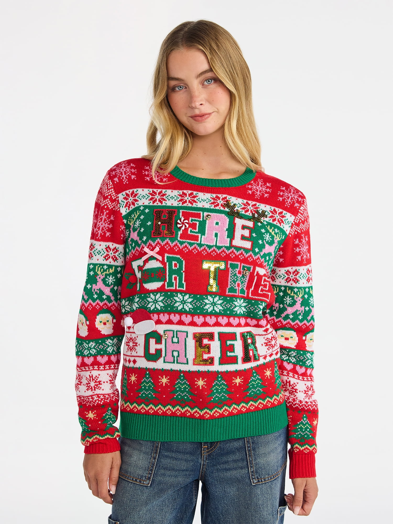 No Boundaries Christmas Sweater, Lightweight, Women's - Walmart.com