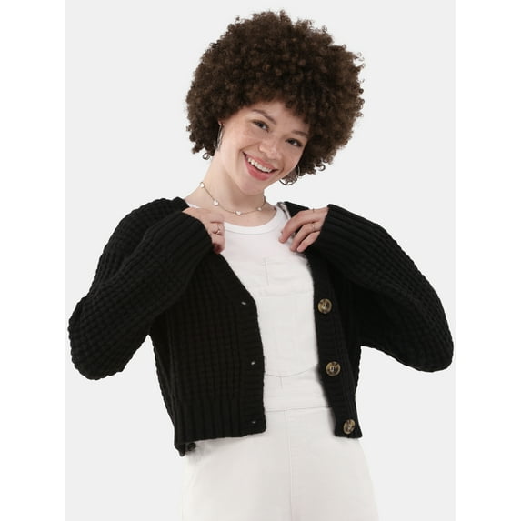 No Boundaries Chunky Knit Cardigan Sweater, Women’s
