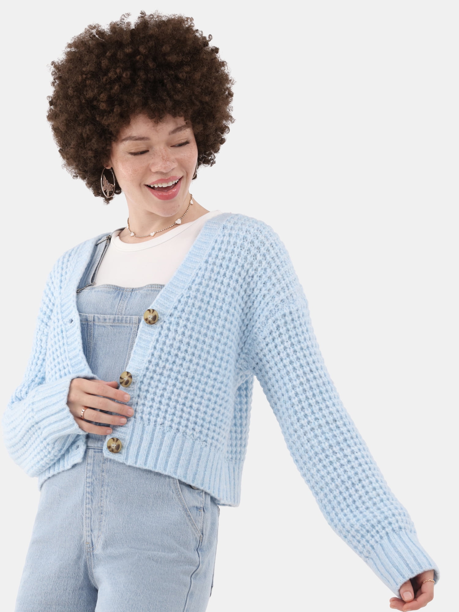 No Boundaries Chunky Knit Cardigan Sweater, Women’s