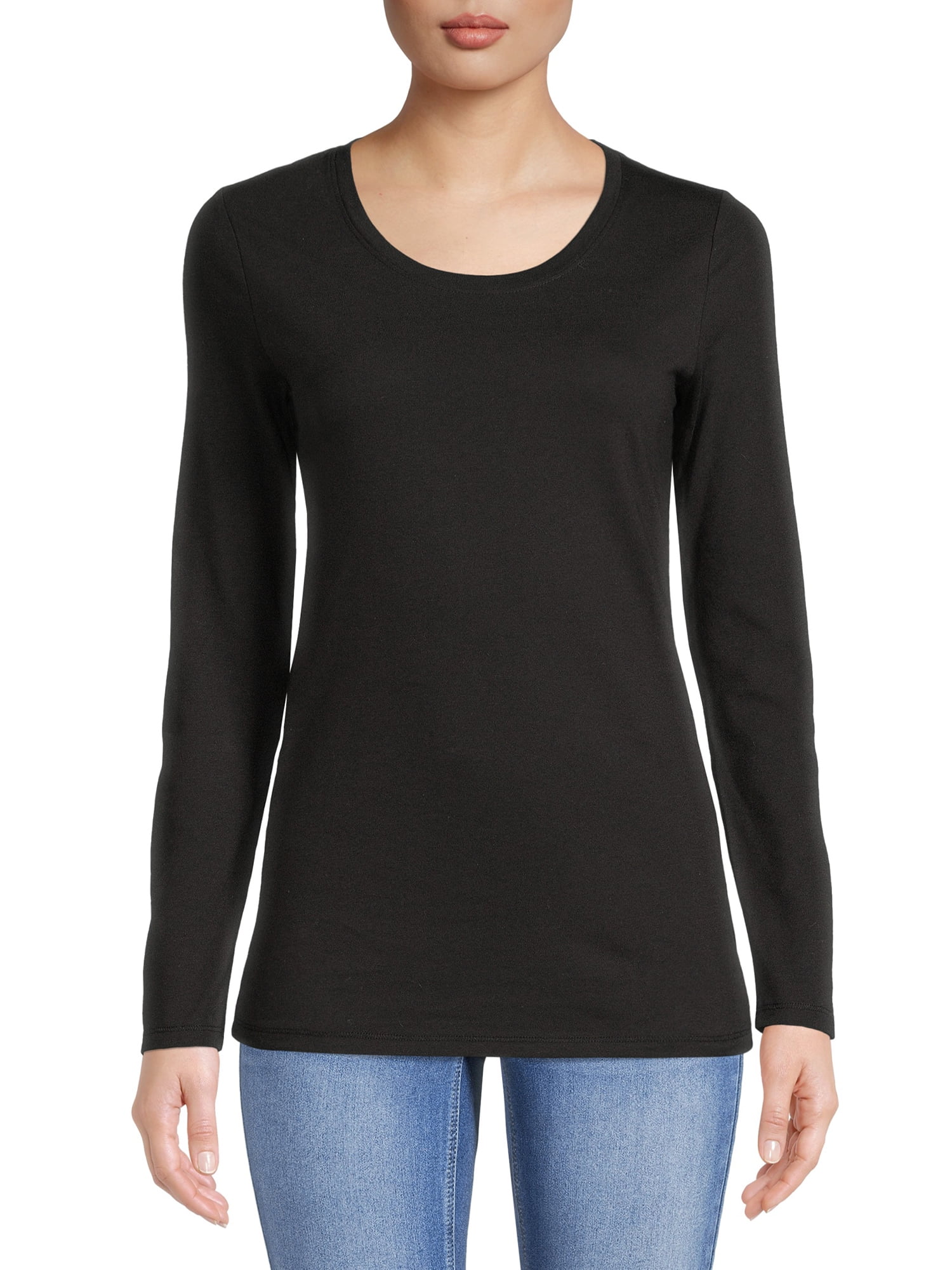 4 Pack Women's Scoop Neck Long Sleeve Tops - Loose Fit Cotton Blend Tees For Fall & Layering