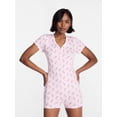 thumbnail image 1 of No Boundaries Women's Cloud Core Sleepwear Romper, Pink Marshmallow, 1 of 5