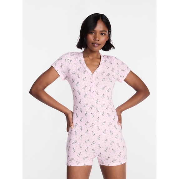 No Boundaries Women's Cloud Core Sleepwear Romper, Pink Marshmallow