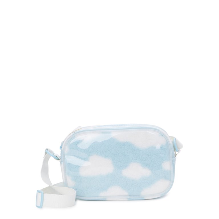 Clouds Print Logo Duffle Bag in White and Blue