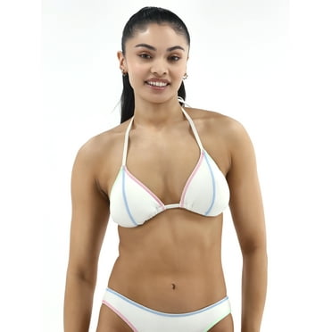 No Boundaries Contrast Stitch Triangle Swim Top, Sizes XXS -XXL