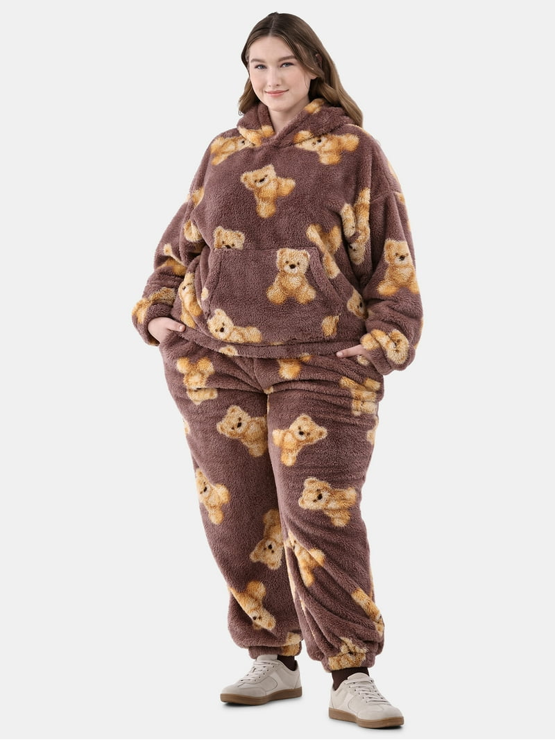 No Boundaries Women's Plush Fleece Hoodie and Joggers Set, All