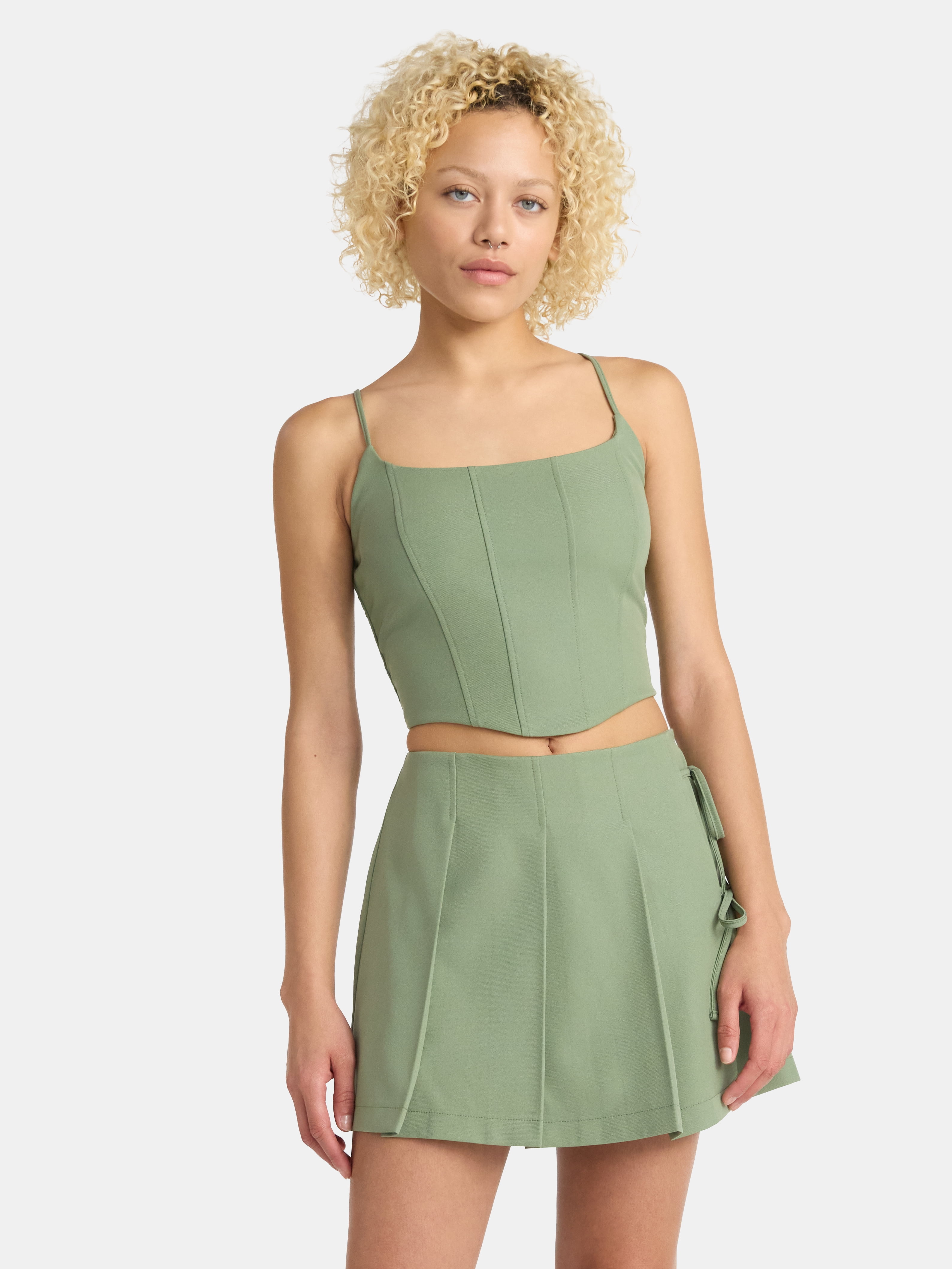 No Boundaries Corset Top and Pleated Mini Skirt Set, 2-Piece, Women's Sizes XXS-XXL