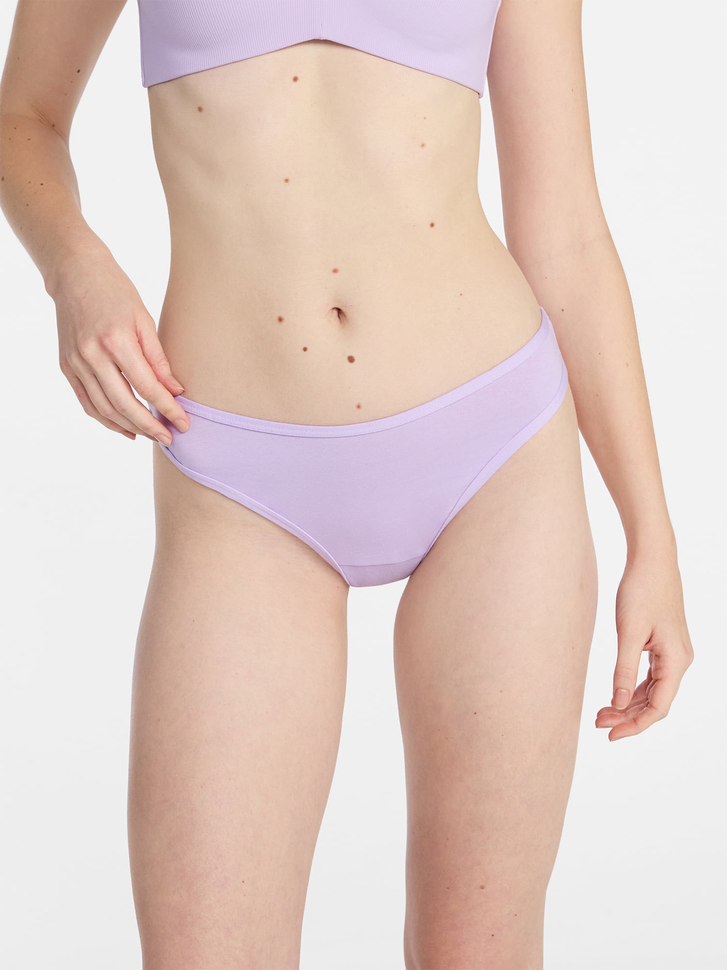 No Boundaries Cotton Blend Hi Cut Thong Panties, Women's XS-XXXL
