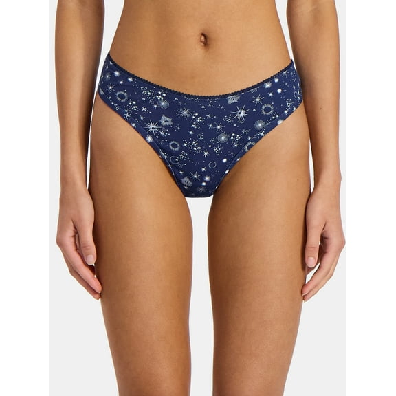 No Boundaries Cotton-Blend Hi-Cut Thong Panties, Women’s