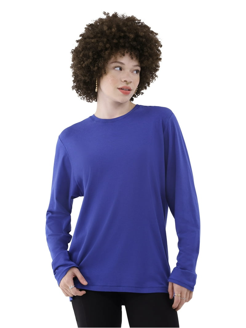 No Boundaries Women's Cotton Blend Long Sleeve Relaxed Tee, Plus