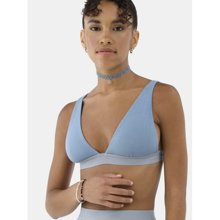 No Boundaries Cotton Stretch Ribbed Wirefree Plunge Bra, Women's XS-3XL
