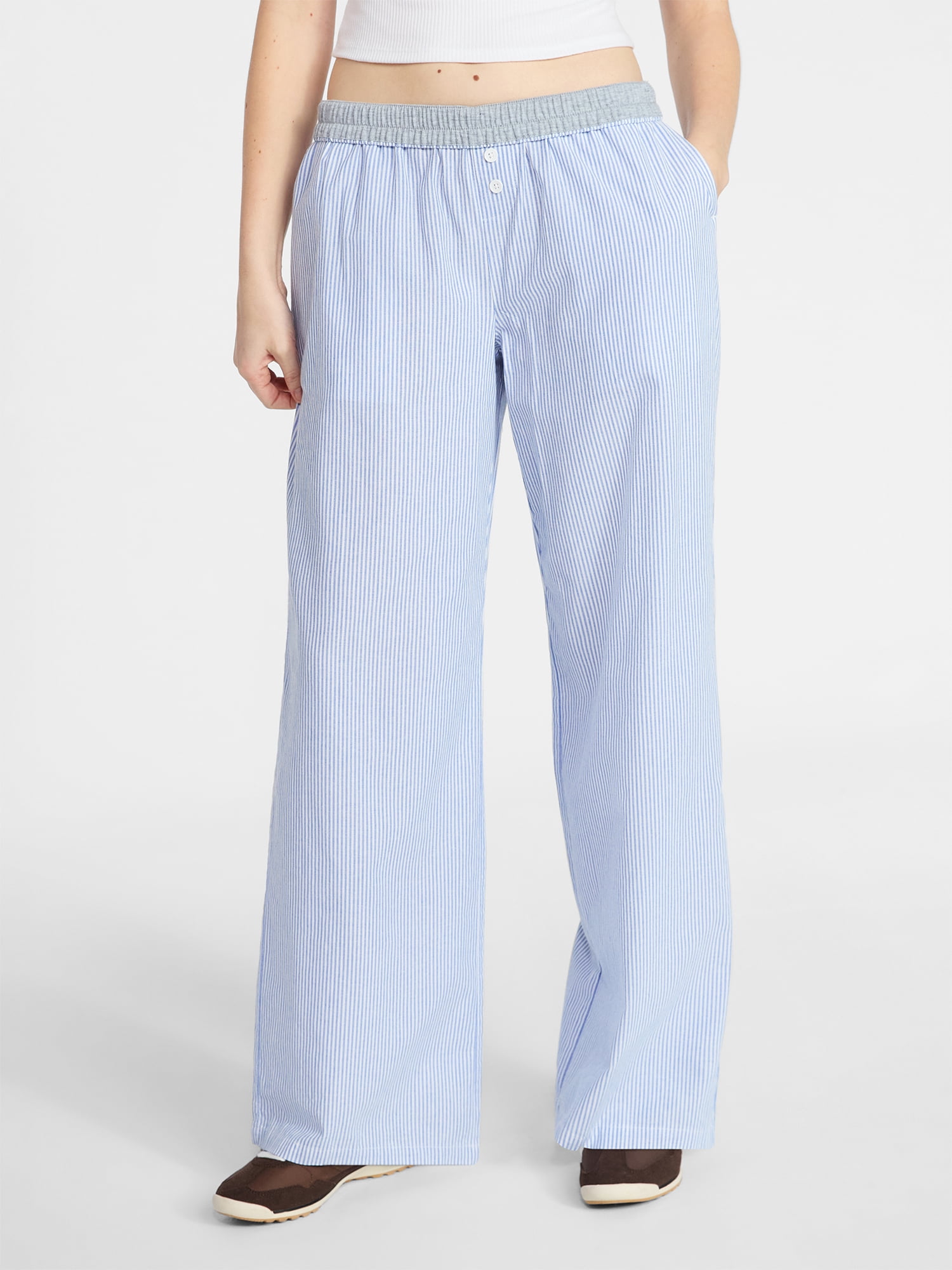 No Boundaries Cotton Boxer Pants with Rollover Waist, 31.5'' Inseam, Women's XXS-XXL