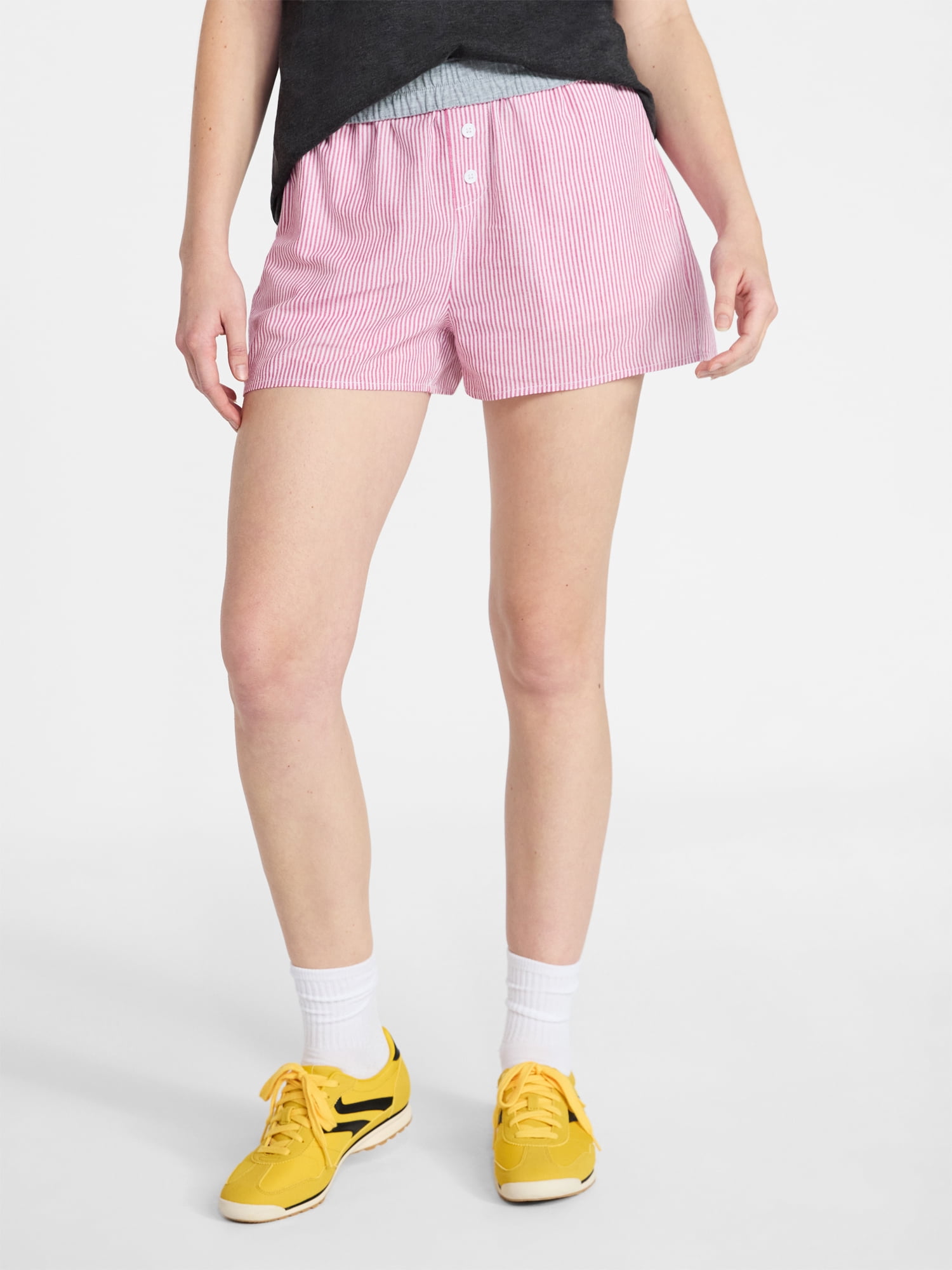 No Boundaries Cotton Boxer Shorts with Rollover Waist, 3'' Inseam, Women's XXS-XXL