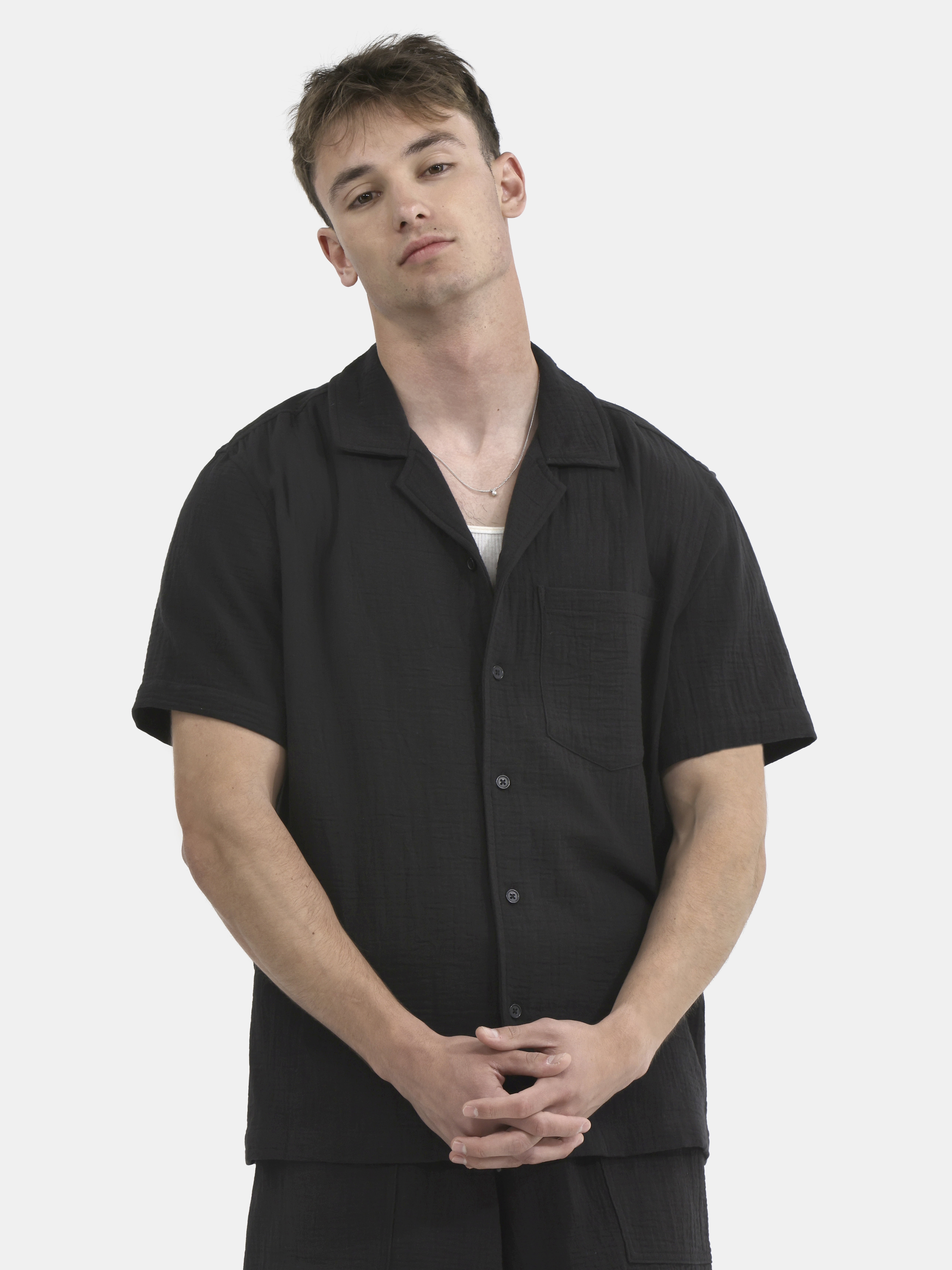No Boundaries Men's & Big Men's Cotton Gauze Button Front Shirt, Sizes XS-5XL