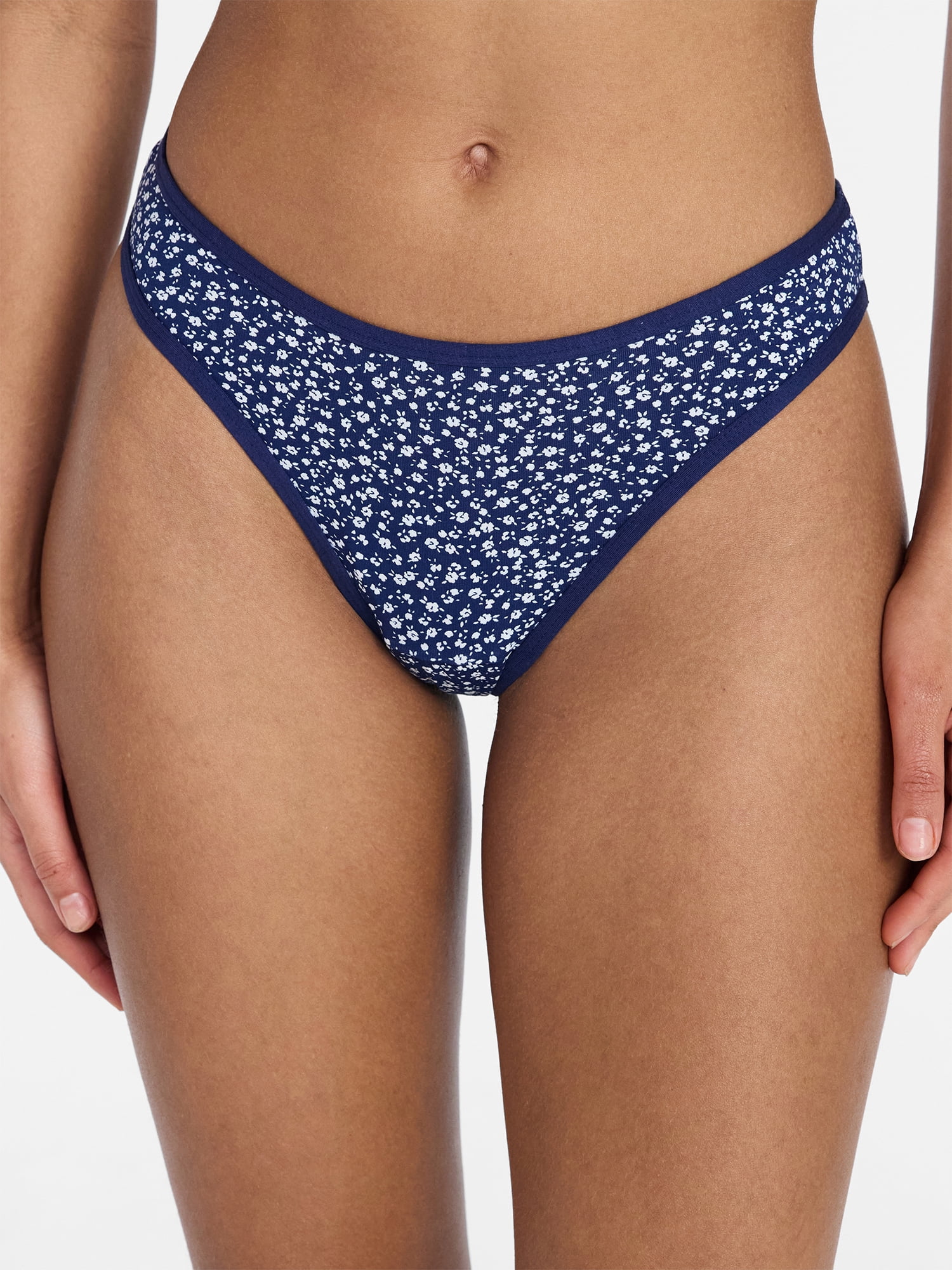 No Boundaries Cotton Blend Hi Cut Thong Panties, Women's XS-XXXL