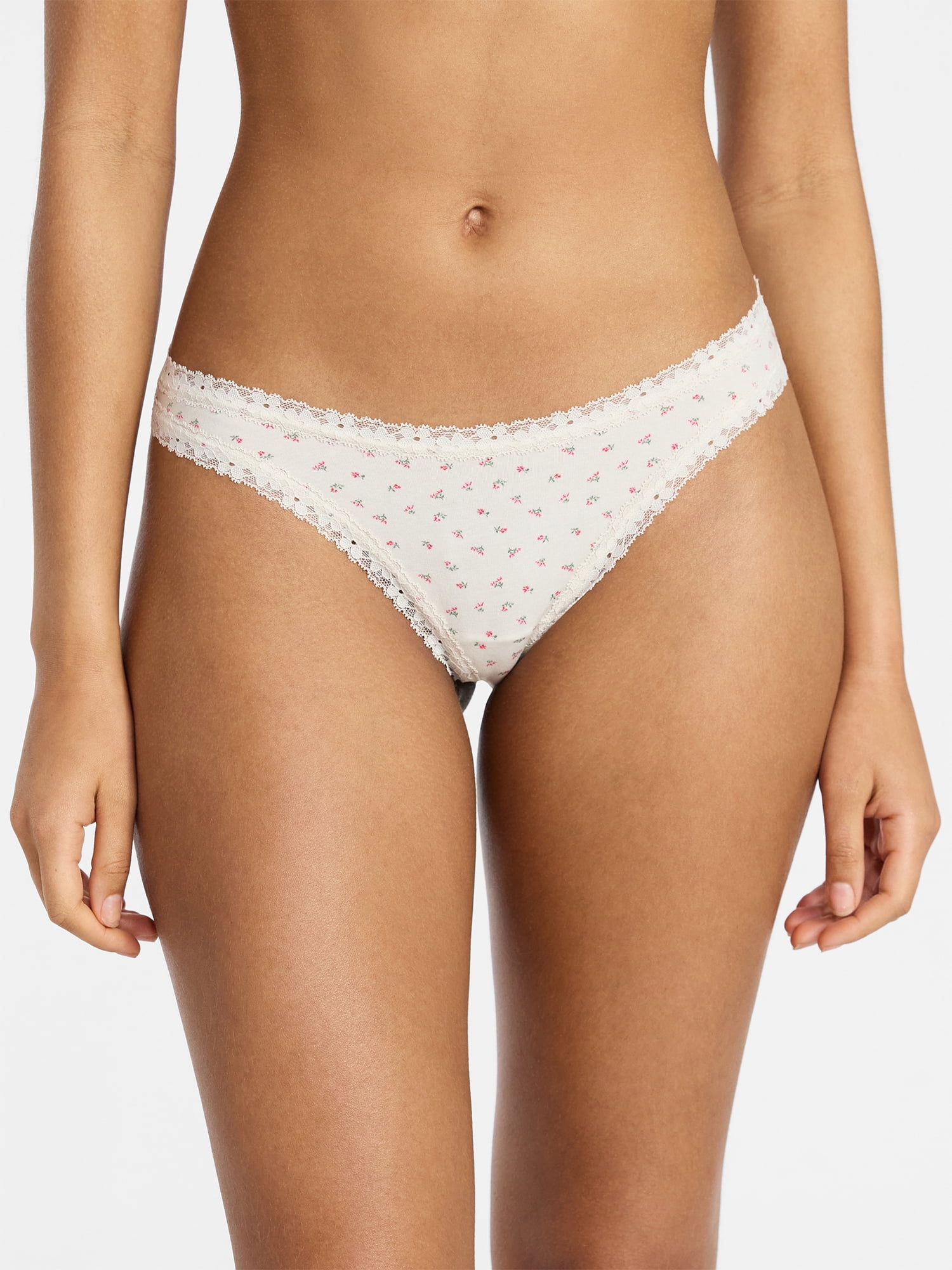No Boundaries Cotton Blend Lace Thong Panties, Women's XS-XXXL