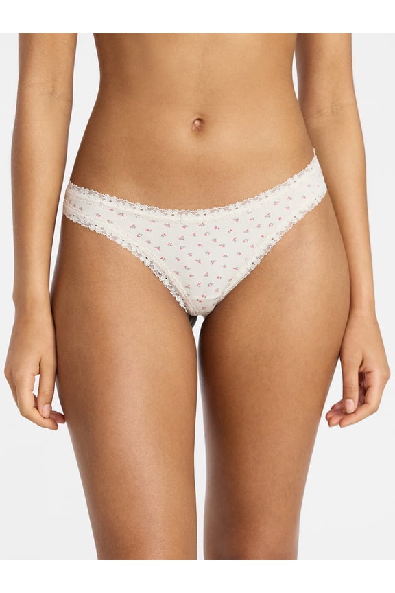 Cotton Lace Thong Panty, Women's XS-XXXL