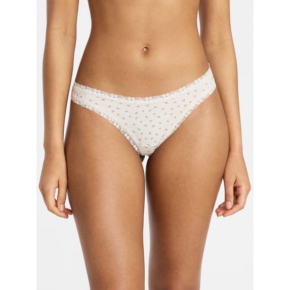 No Boundaries Cotton Lace Thong Panty, Women's XS-XXXL