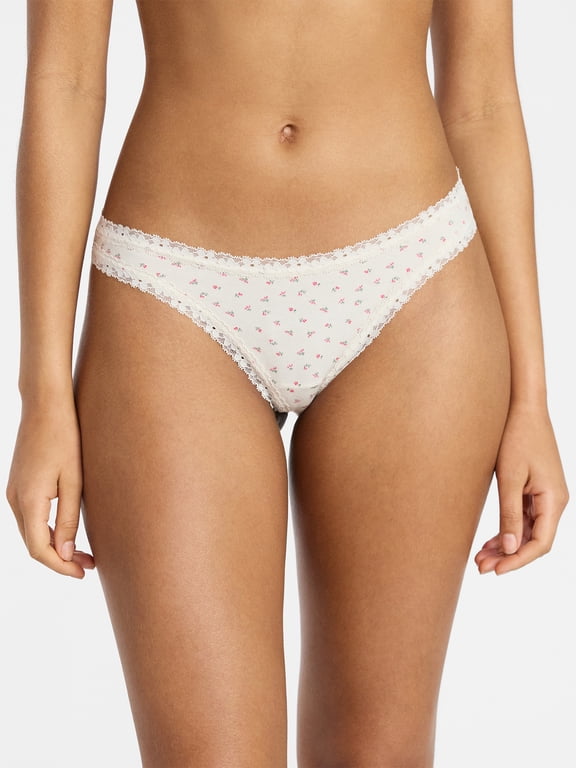 Cotton Blend Lace Thong Panties, Women's XS-XXXL