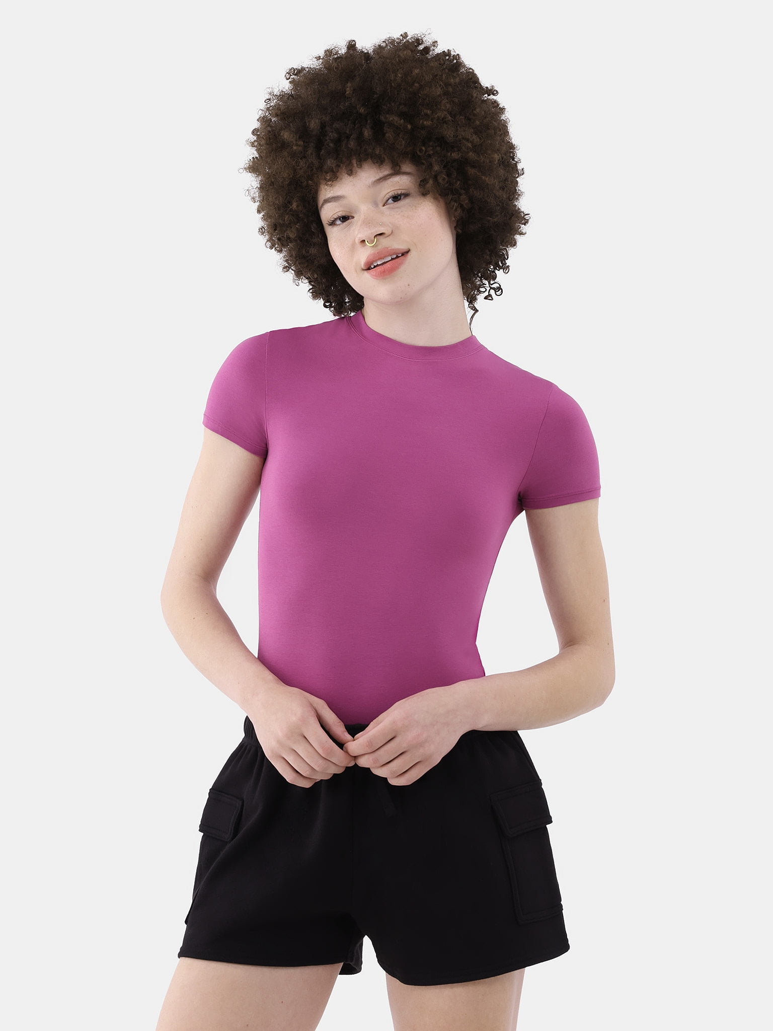 No Boundaries Cotton Stretch Jersey T-Shirt Bodysuit, Women’s XS-3XL