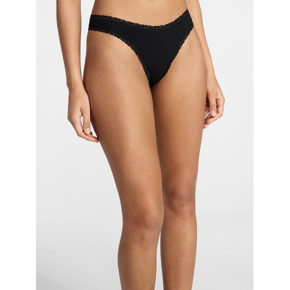 No Boundaries Women's Thong Panty Cotton Lace, 1-pack, Sizes XS-XXXL