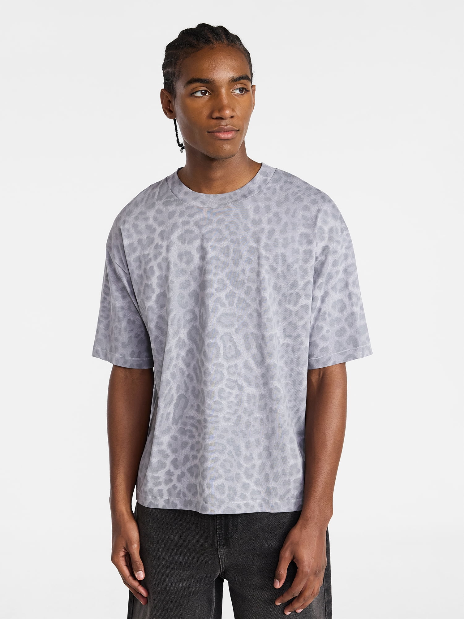 No Boundaries Cotton Oversized Cropped Tee with Short Sleeves, Men's and Big Men's XS-5XL