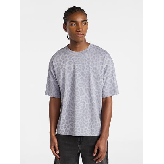 No Boundaries Cotton Oversized Cropped Tee with Short Sleeves, Men's and Big Men's XS-5XL