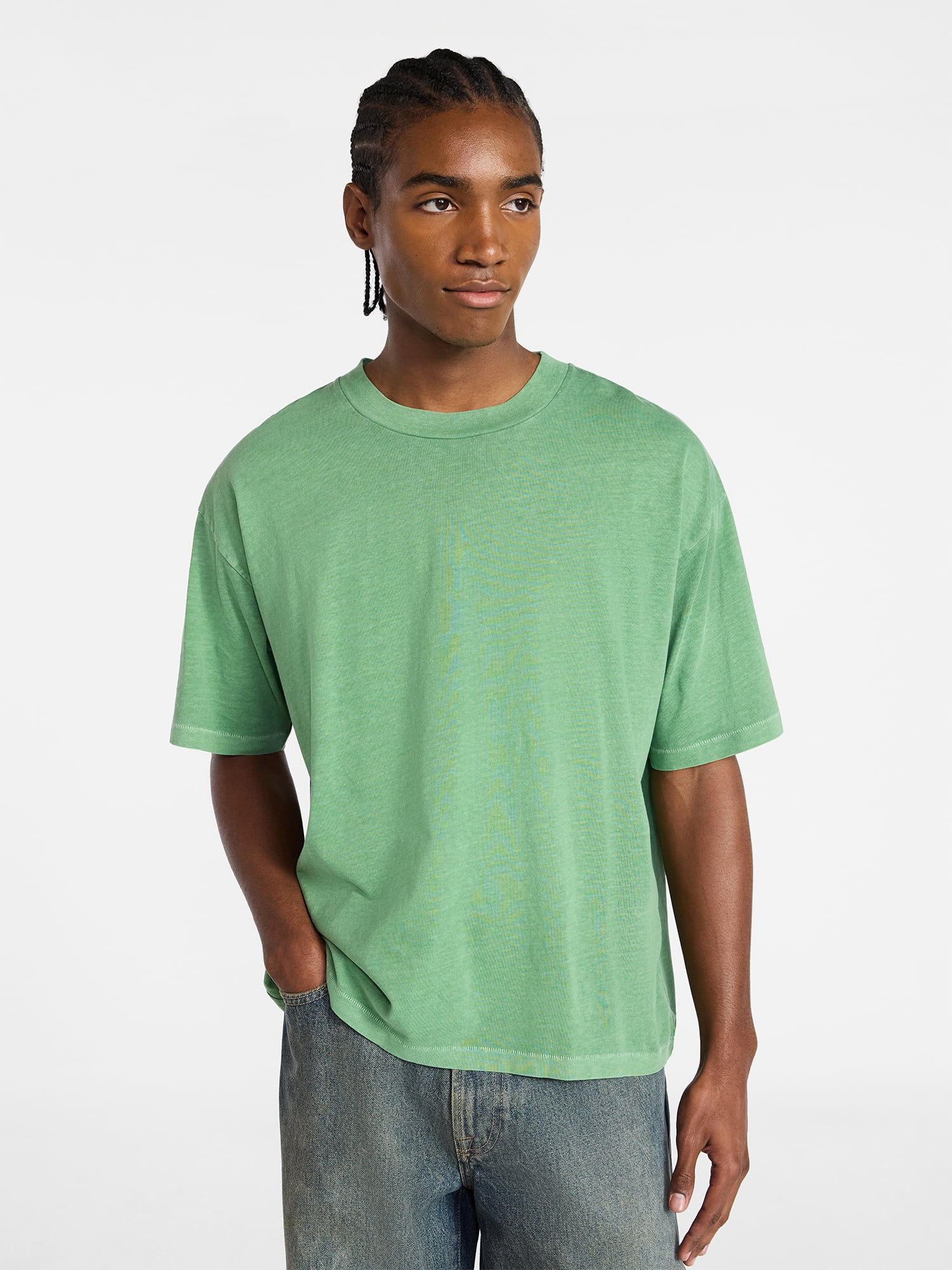 No Boundaries Cotton Oversized Cropped Tee with Short Sleeves, Men's and Big Men's XS-5XL