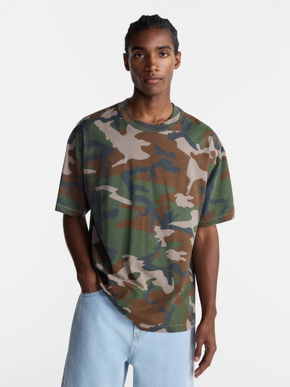 Men's and Big Men's Cotton Oversized Cropped Tee with Short Sleeves, XS-5XL