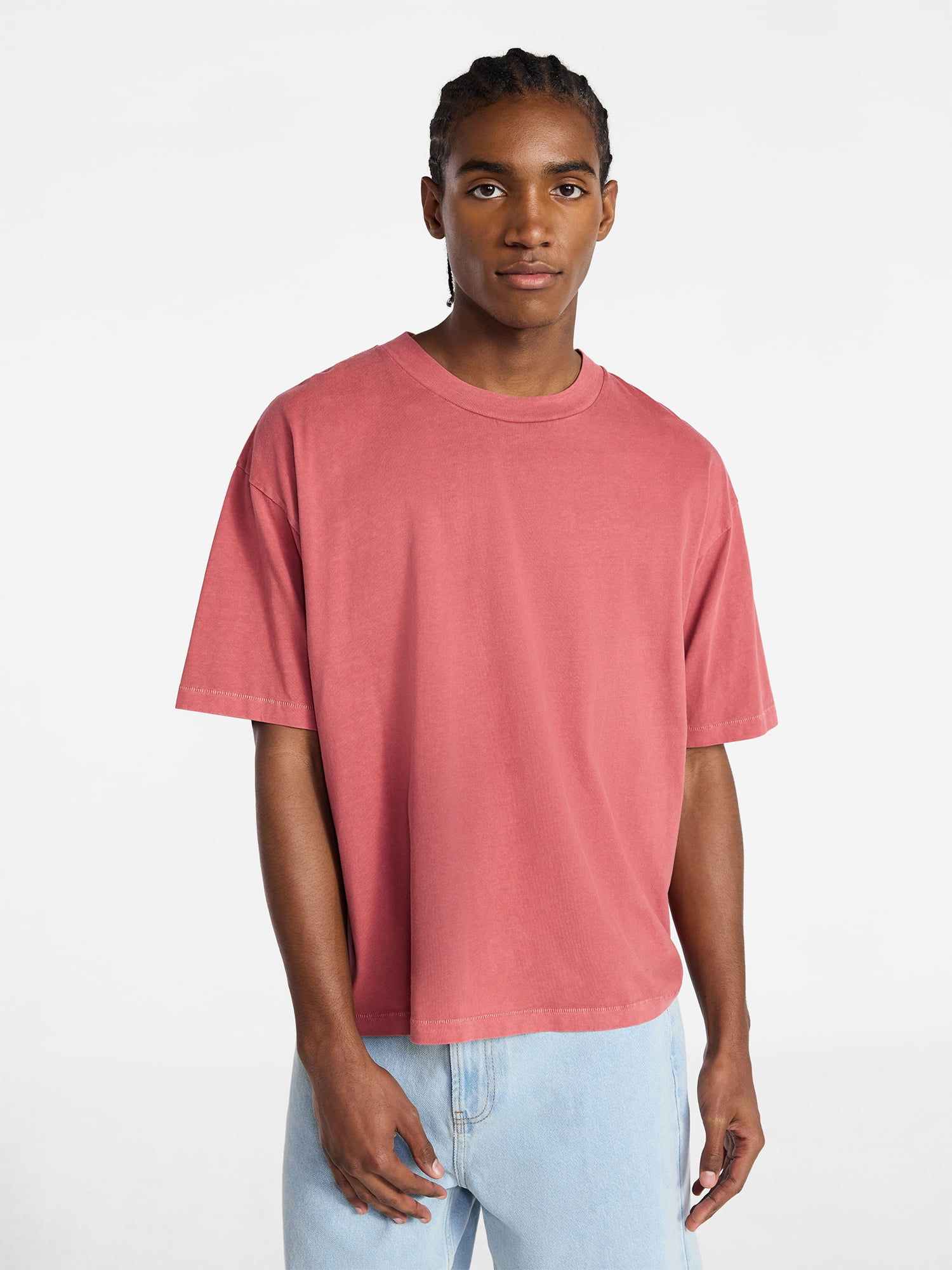 No Boundaries Cotton Oversized Cropped Tee with Short Sleeves, Men's and Big Men's XS-5XL