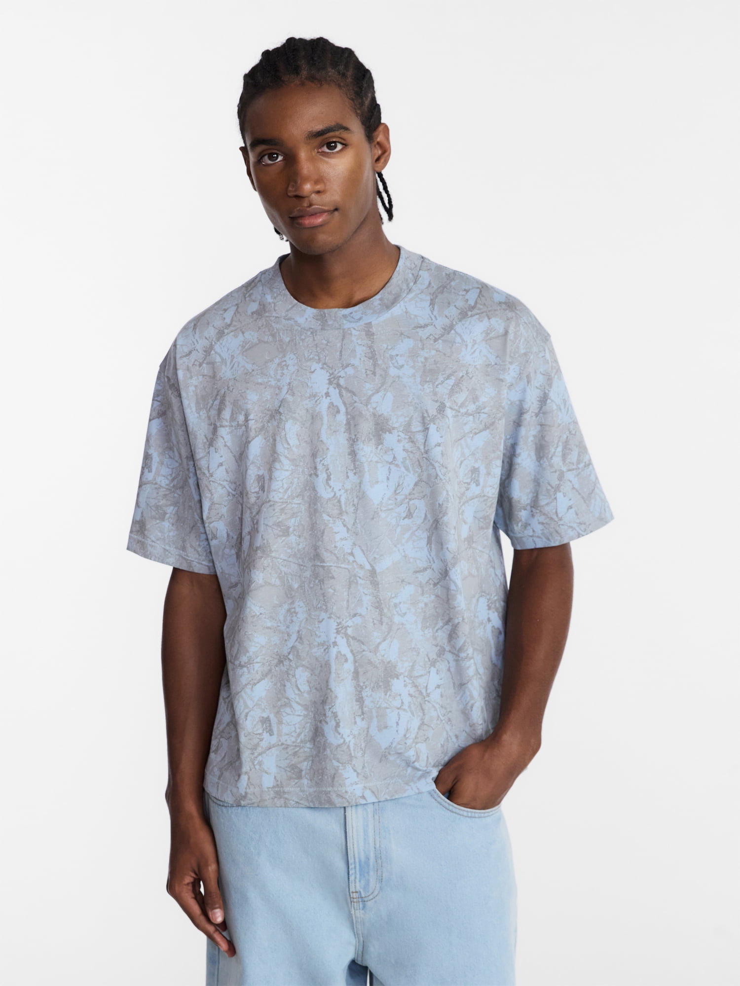 No Boundaries Cotton Oversized Cropped Tee with Short Sleeves, Men's and Big Men's XS-5XL