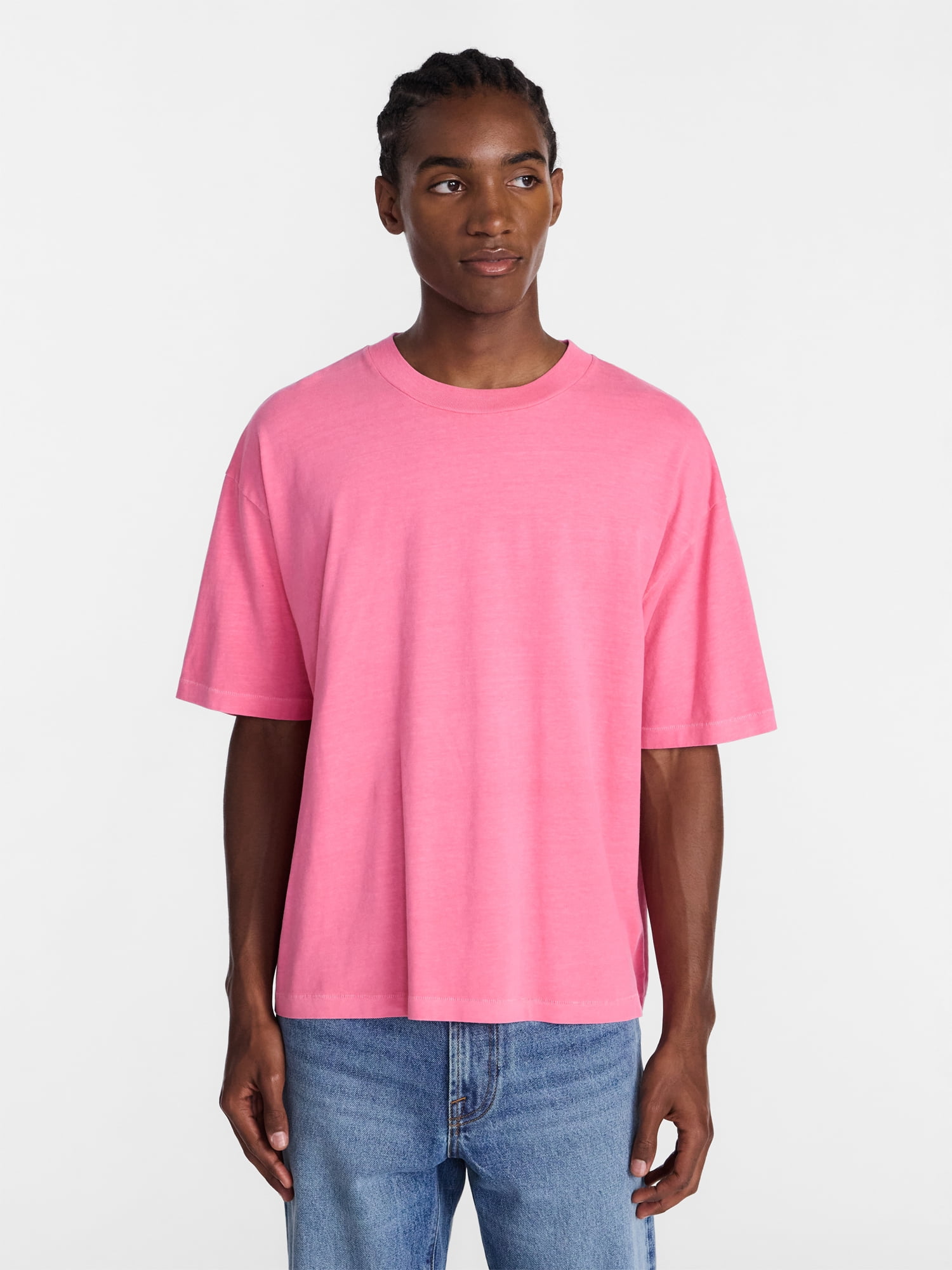 No Boundaries Cotton Oversized Cropped Tee with Short Sleeves, Men's and Big Men's XS-5XL