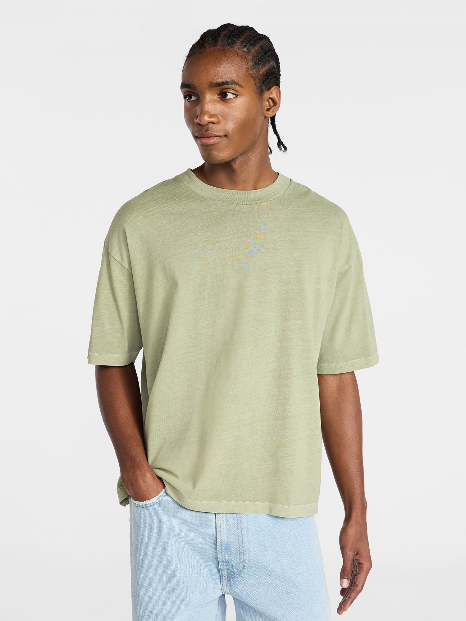 No Boundaries Cotton Oversized Cropped Tee with Short Sleeves, Men's and Big Men's XS-5XL