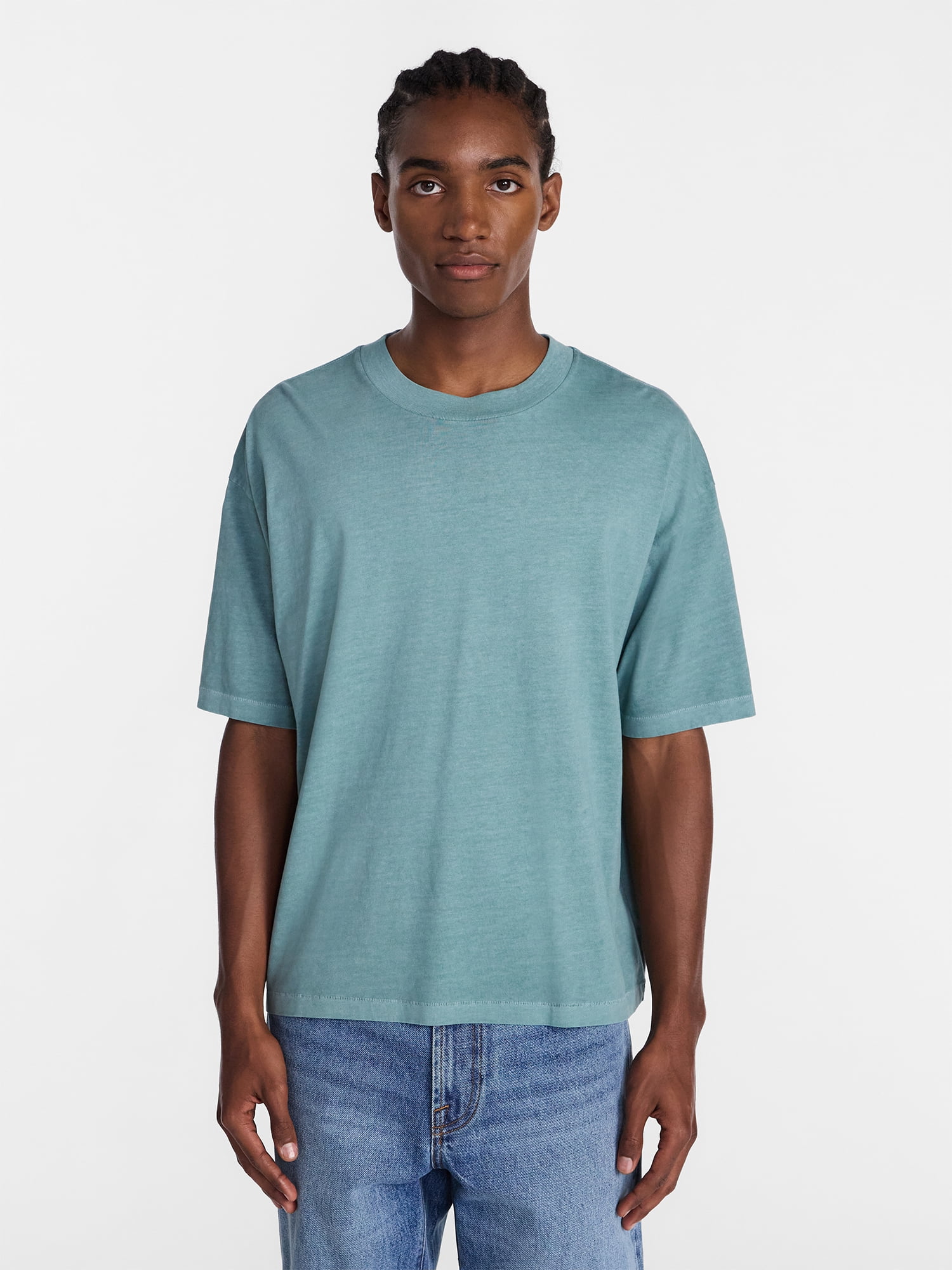 No Boundaries Cotton Oversized Cropped Tee with Short Sleeves, Men's and Big Men's XS-5XL