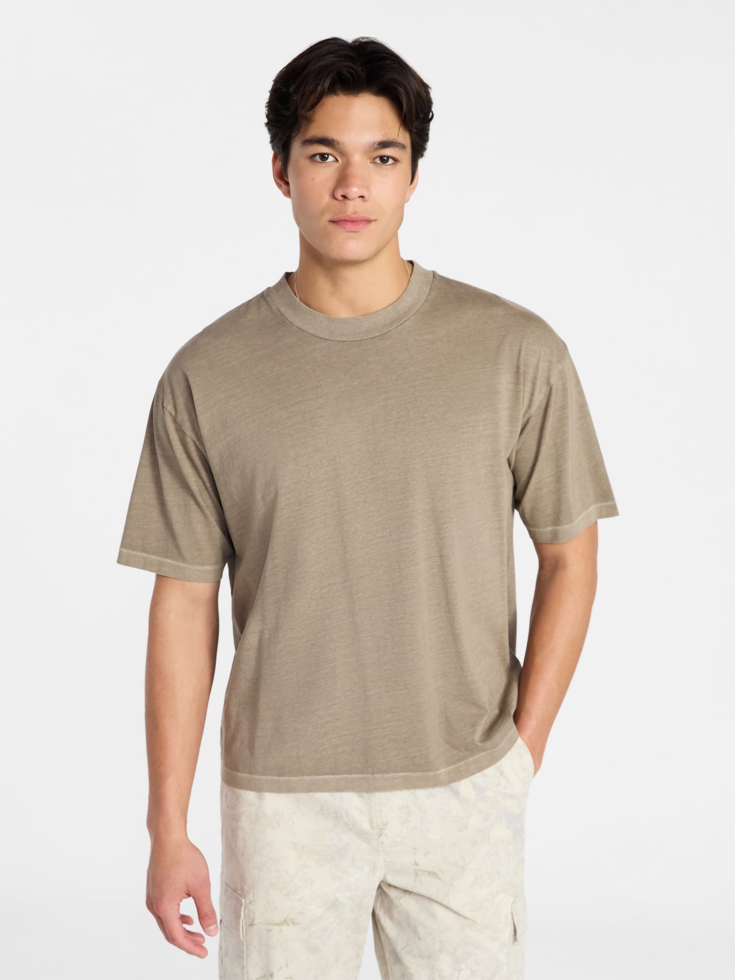 No Boundaries Cotton Oversized Cropped Tee with Short Sleeves, Men's and Big Men's XS-5XL