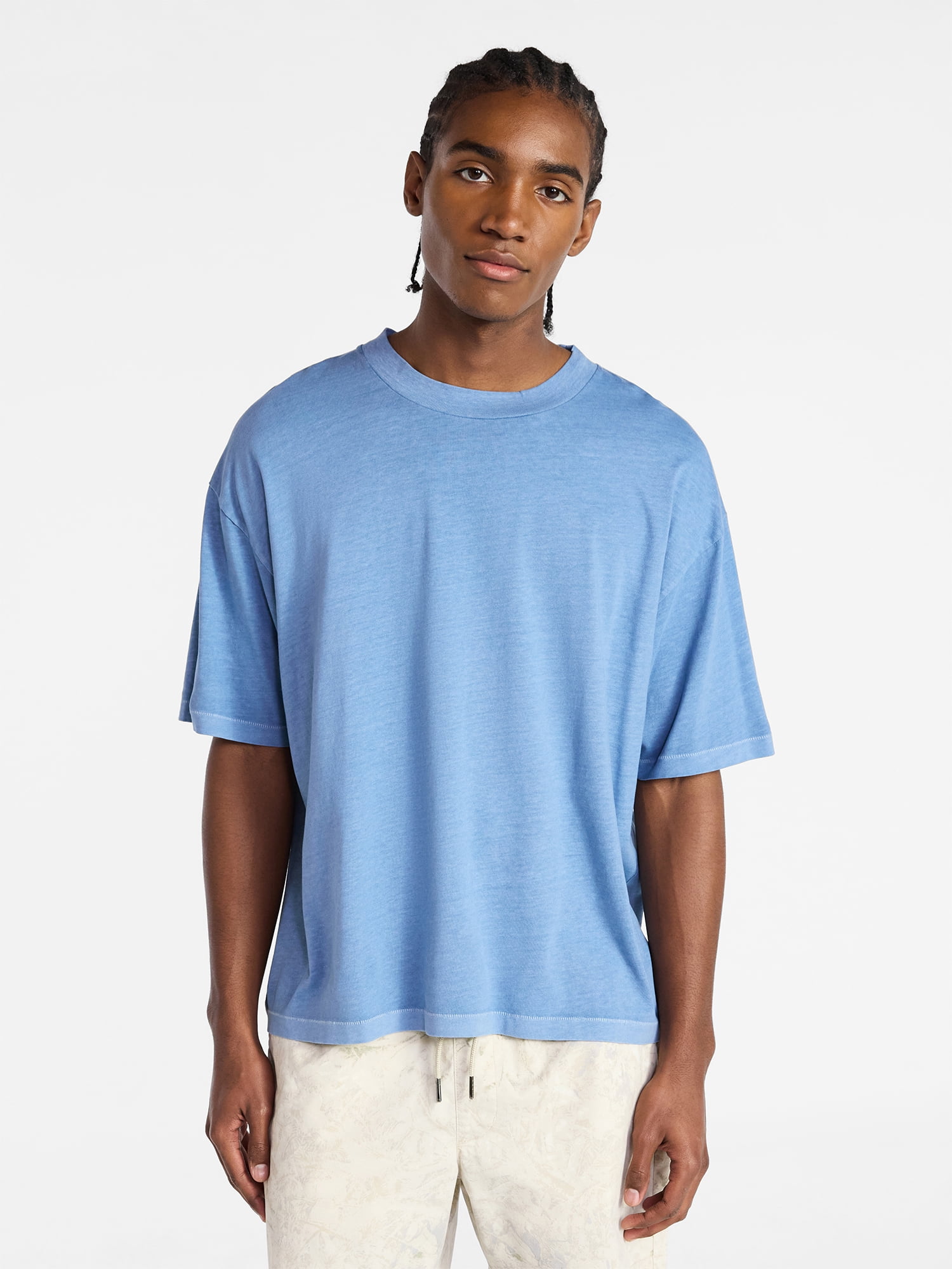 No Boundaries Cotton Oversized Cropped Tee with Short Sleeves, Men's and Big Men's XS-5XL